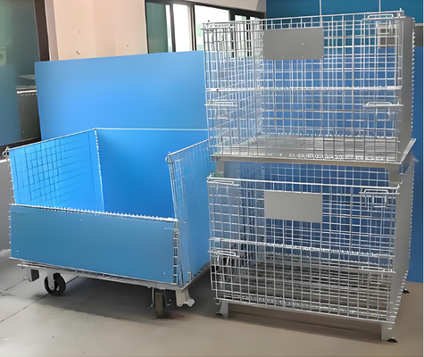 Foldable Heavy Duty Wire Mesh Storage Cage With Wheels for Industrial Use