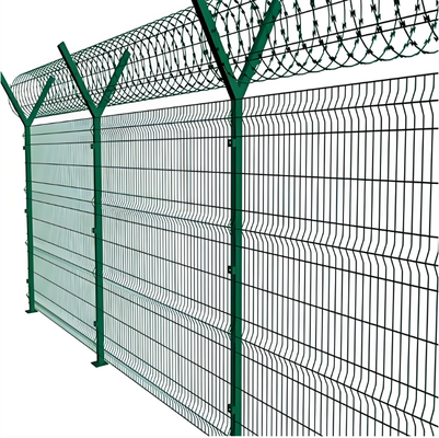 Galvanized PVC Coated 6FT High 3D Curved V Mesh Security Fence Panel RAL6005 Green 50x200mm Hole Anti Climb System