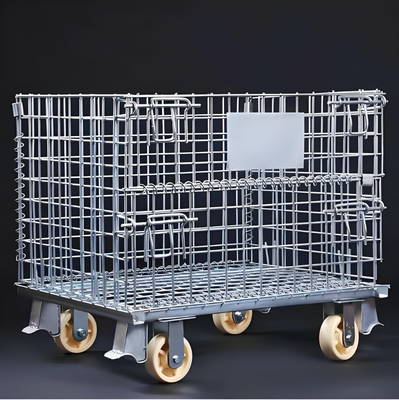 Opvouwbare Heavy Duty Stalen Gaas Opslagkooien Met Wielen Voor Industrieel Gebruik